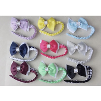 Two Colour Bun Bow Wrap Clip - Baby Pink / White