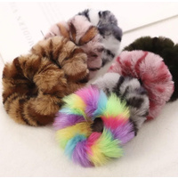 Leopard Print Plush Fur Scrunchies