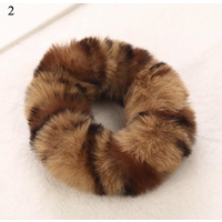 Leopard Print Fluffy Scrunchies - Brown